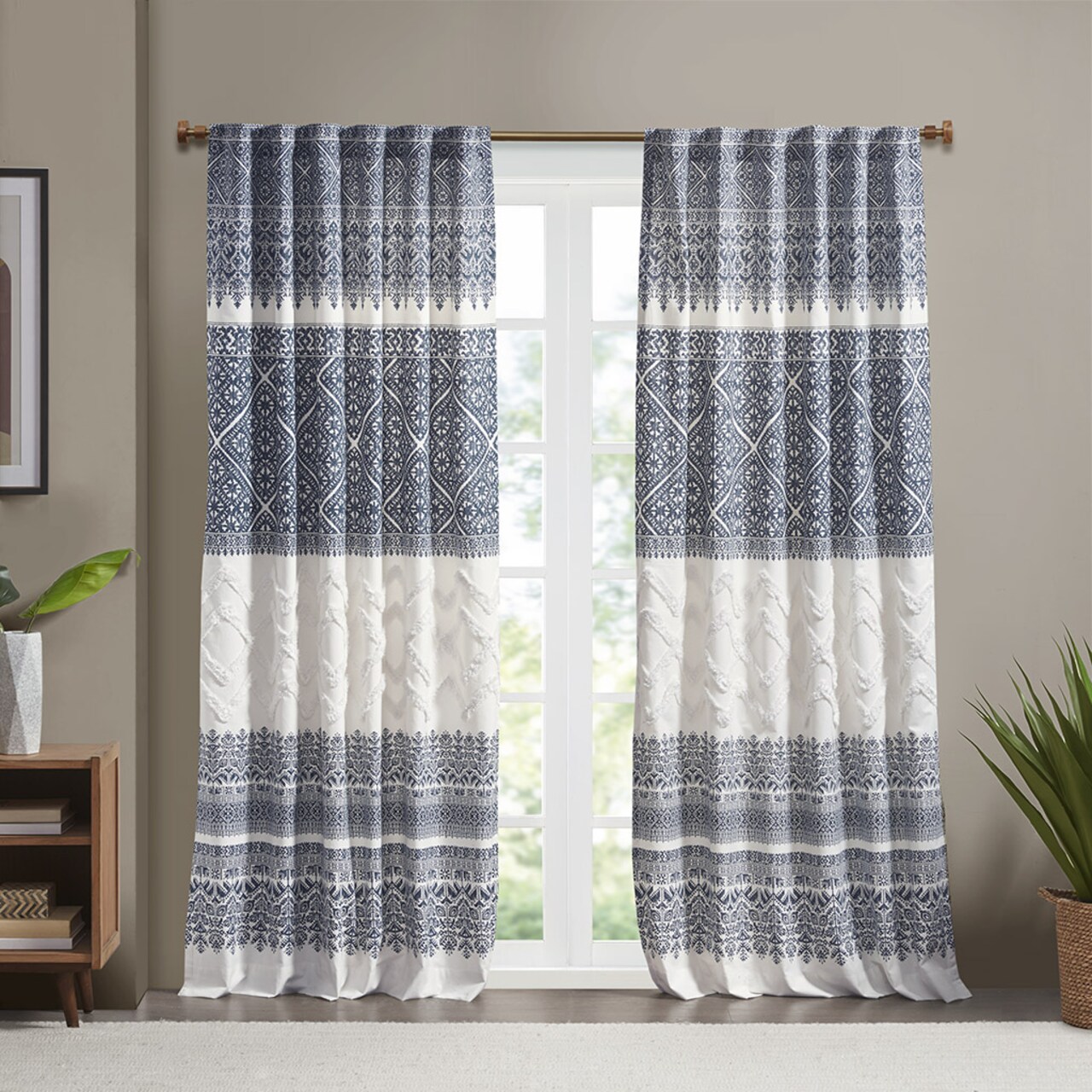 Gracie Mills Cotton Printed Curtain Panel with Chenille detail and Lining